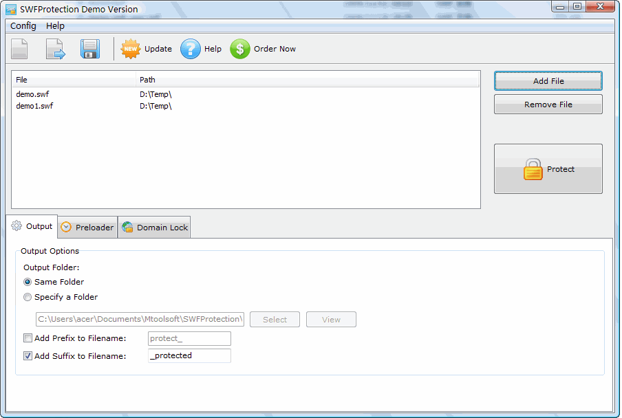 Click to view SWF Protection 2.6 screenshot