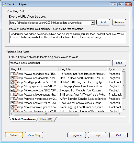 Click to view TrackbackSpeed 1.3 screenshot