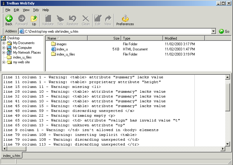 Click to view Trellian WebTidy 1.00.003 screenshot