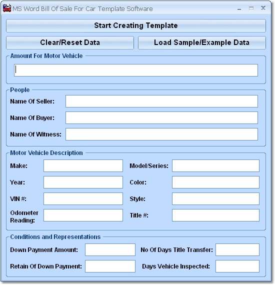 Click to view MS Word Bill Of Sale For Car Template Software 7.0 screenshot