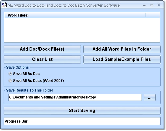 Click to view MS Word Doc To Docx and Docx To Doc Batch Converte 7.0 screenshot