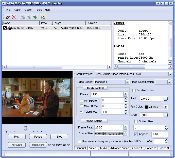 Click to view YASA MOV to MPEG WMV AVI Converter 3.3.56.1574 screenshot