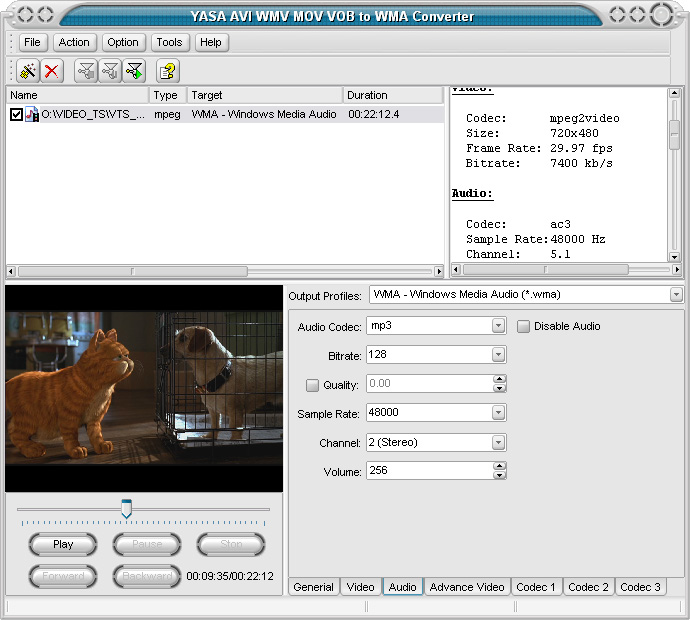 Click to view YASA AVI WMV MOV VOB to WMA Converter 3.2.44.1939 screenshot